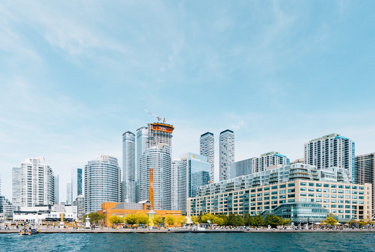 Panoramic view of Toronto's skyline featuring modern skyscrapers and the scenic waterfront.